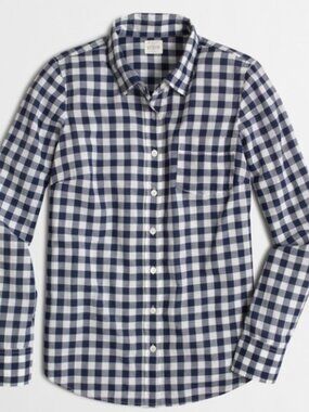 J.Crew Factory Navy & White Gingham "The Perfect Shirt" Button-Down - Size S